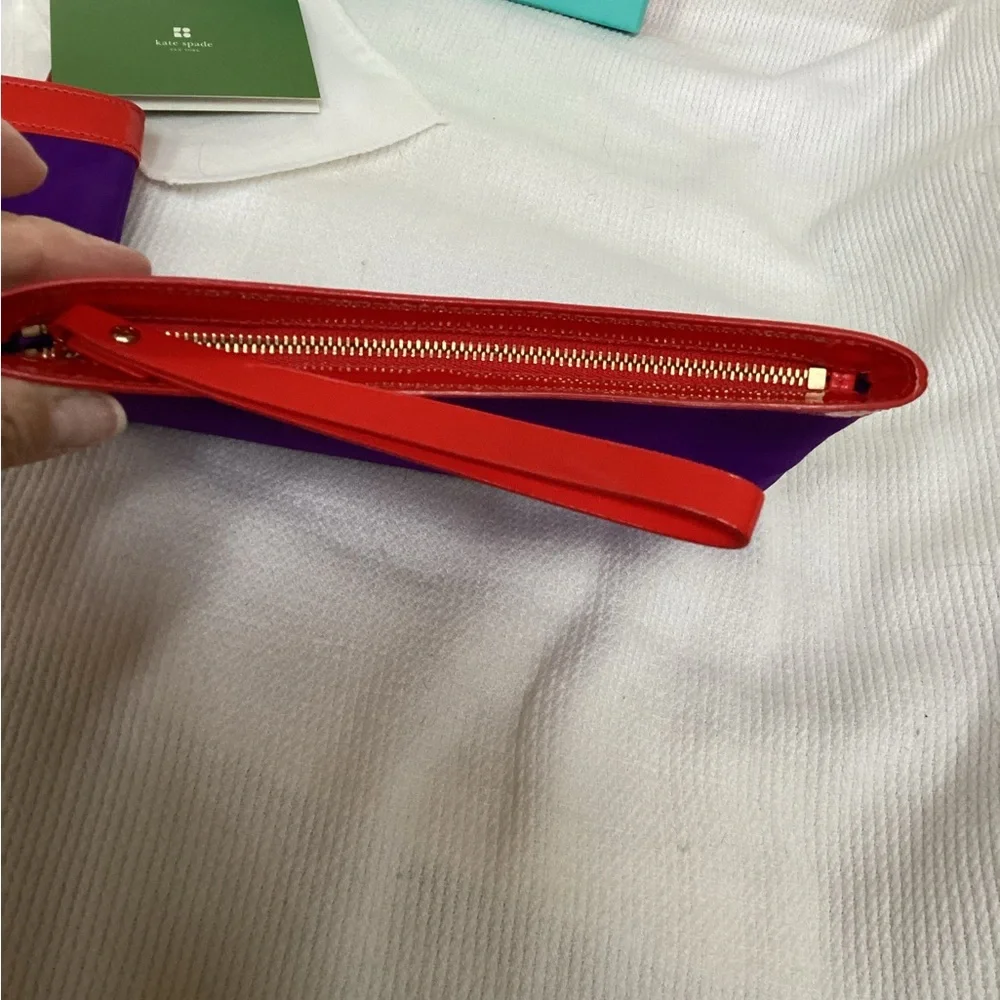 kate spade PurpleNylon and Red Patent Leather Zipper 2 pc Pouch set.  NWT - Picture 8 of 13